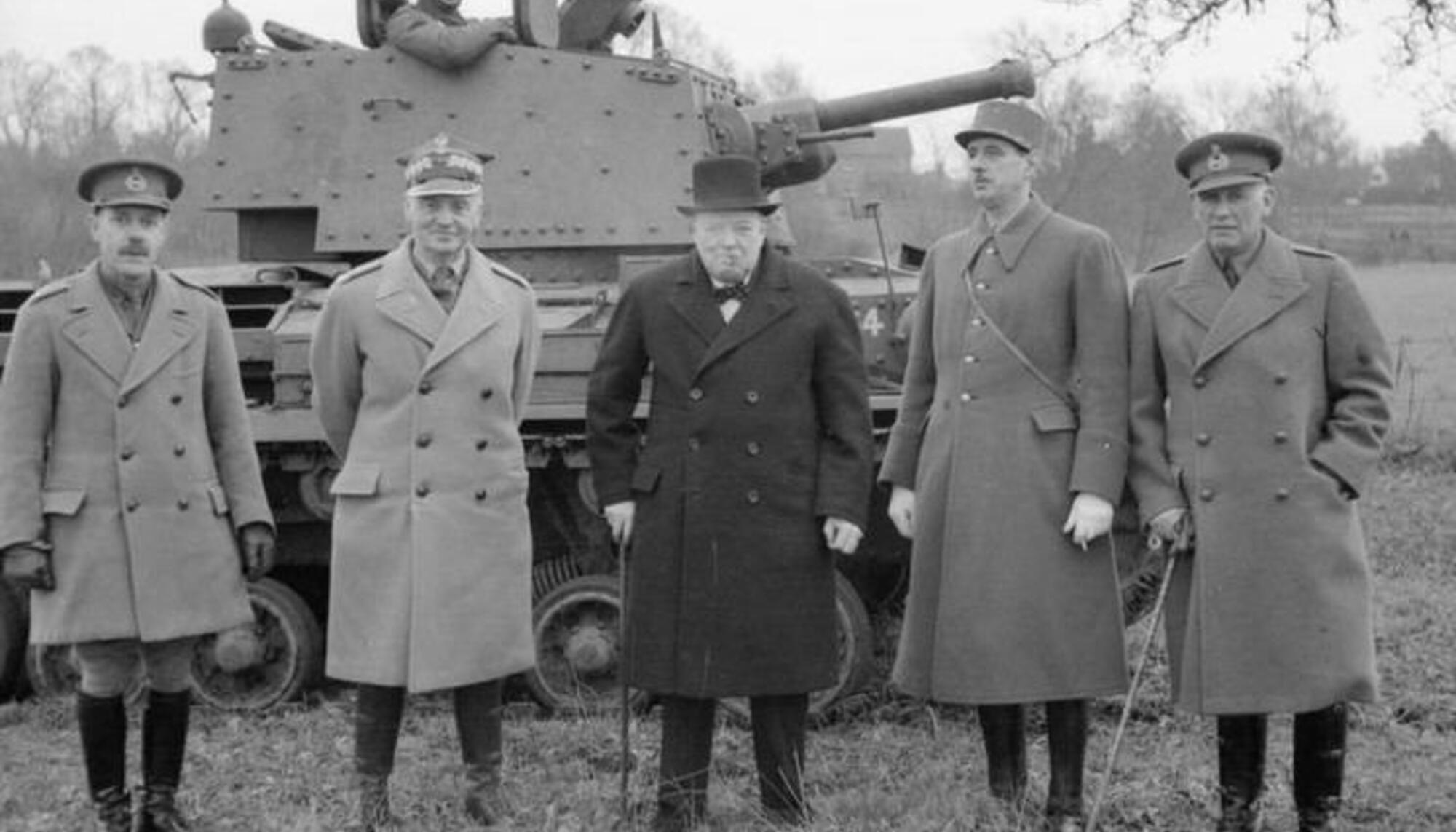 Los líderes aliados de las naciones europeas en 1940 en Gran Bretaña. Winston Churchill en el centro.